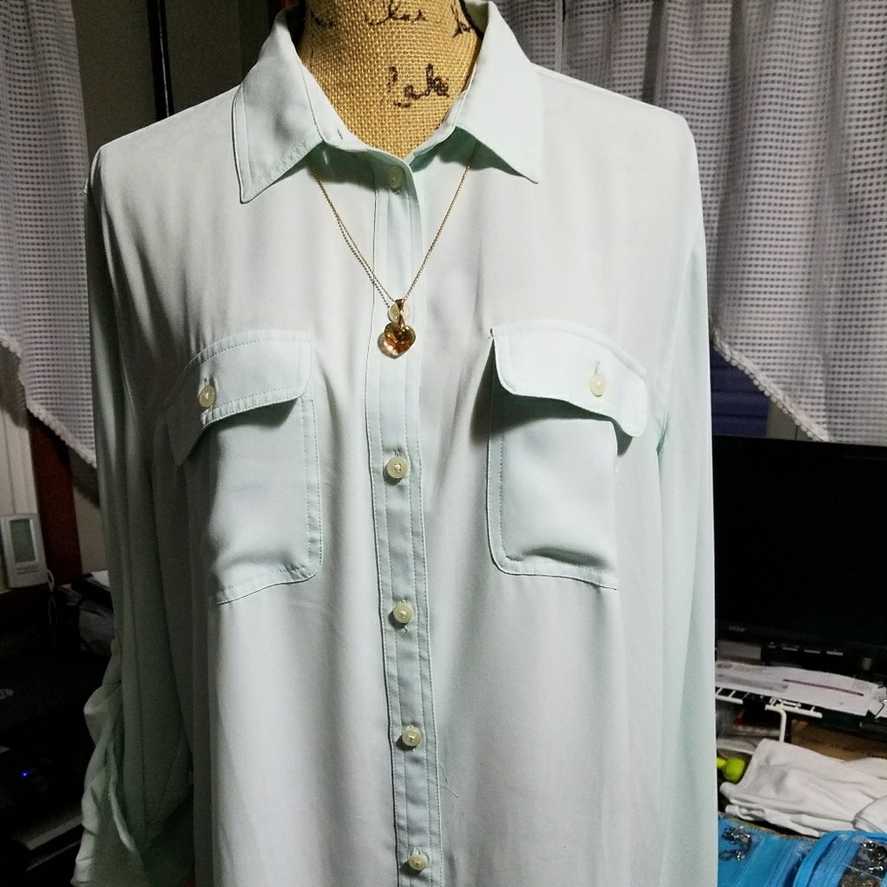 Loft light green button down blouse